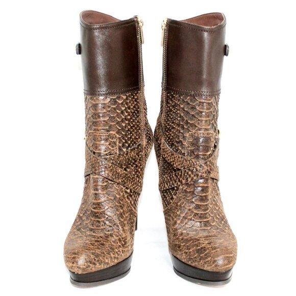 Michael Kors Stockard Stiletto Platform Snakeskin Bootie Size 9.5 Brown Leather - Picture 3 of 14